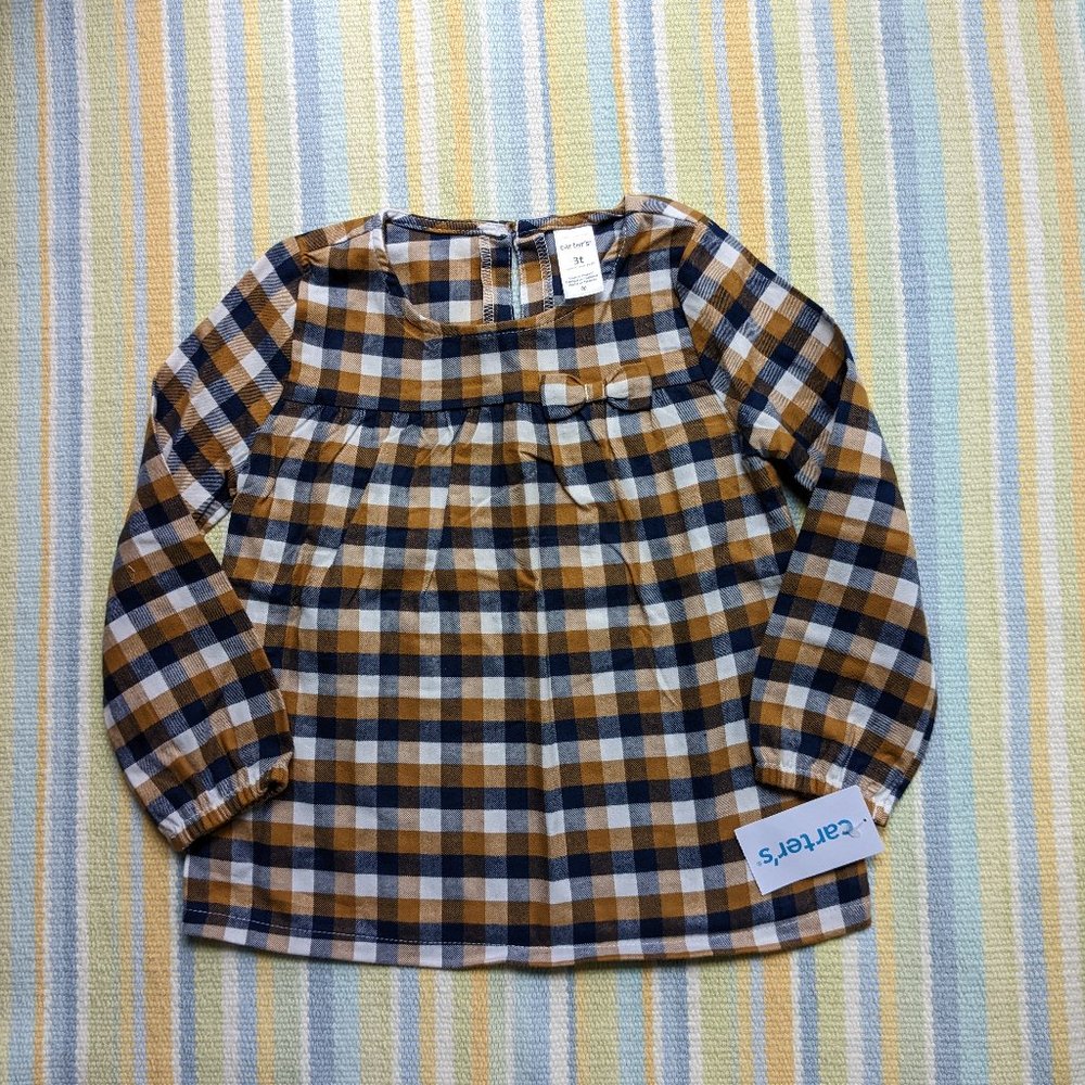 ⭐ NEW NWT Carter's navy/gold/white plaid flannel top 3T